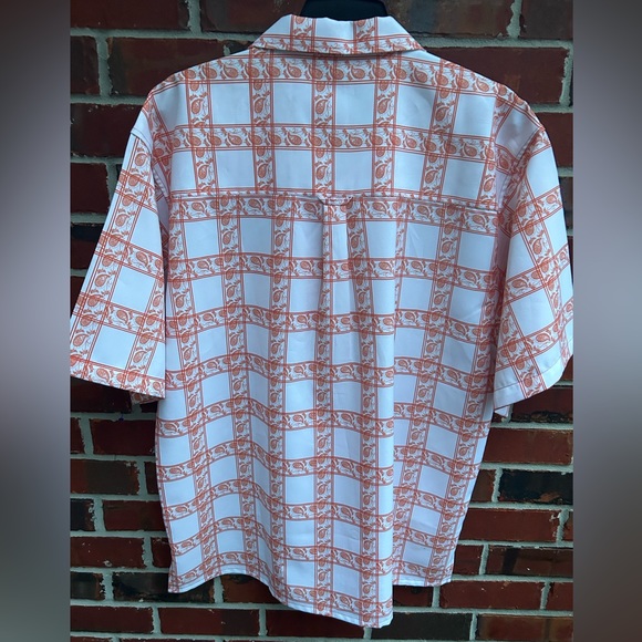 Numen Classic Men’s Short Sleeve Button Down Orange White Paisley 2XL Shirt - Picture 2 of 5